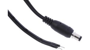 DC-strömkontakt med kabel, Kontakt, Rak, 2.1x5.5x9mm